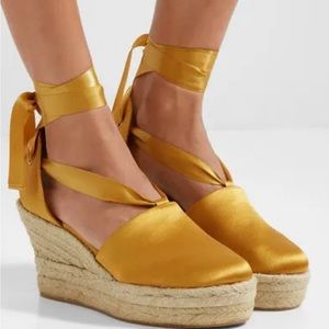 Tory Burch Elisa 90mm wedge espadrille satin Saffron Brand new in box sz 8.5